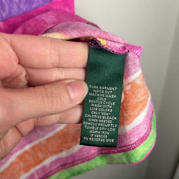 Lauren Ralph Lauren Colorful Pink Cotton Short Sleeve Multicolor Striped Shirt M - Picture 9 of 10